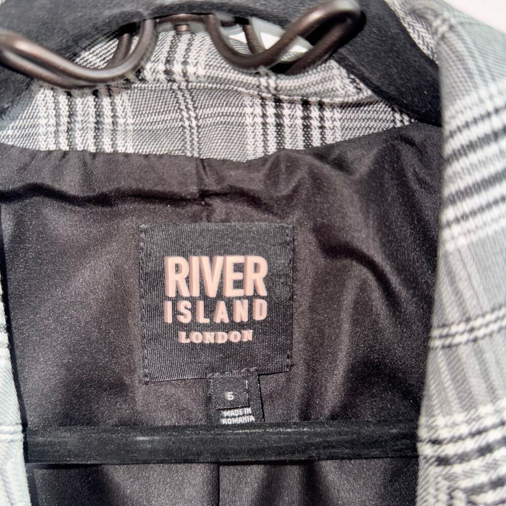 River Island Mix Check Long Line Blazer Gray Double Button Long Sleeve Sz 2 US - Picture 4 of 7